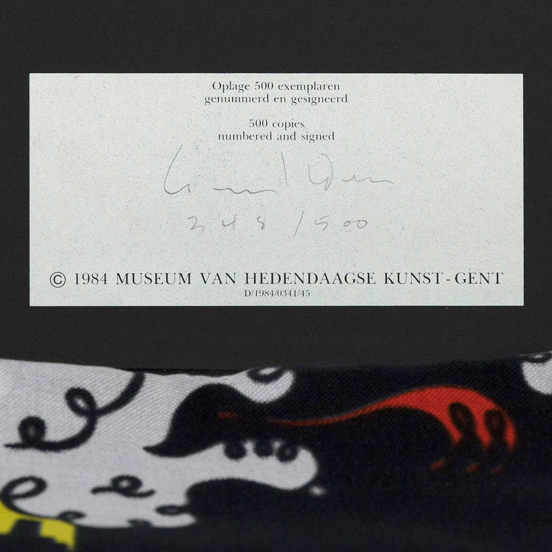 General Idea "Ghent Scarf" Screenprint oon nylon, 1984. Textile art by famous Canadian artist trio, General idea, which features a whimsical poodle.
