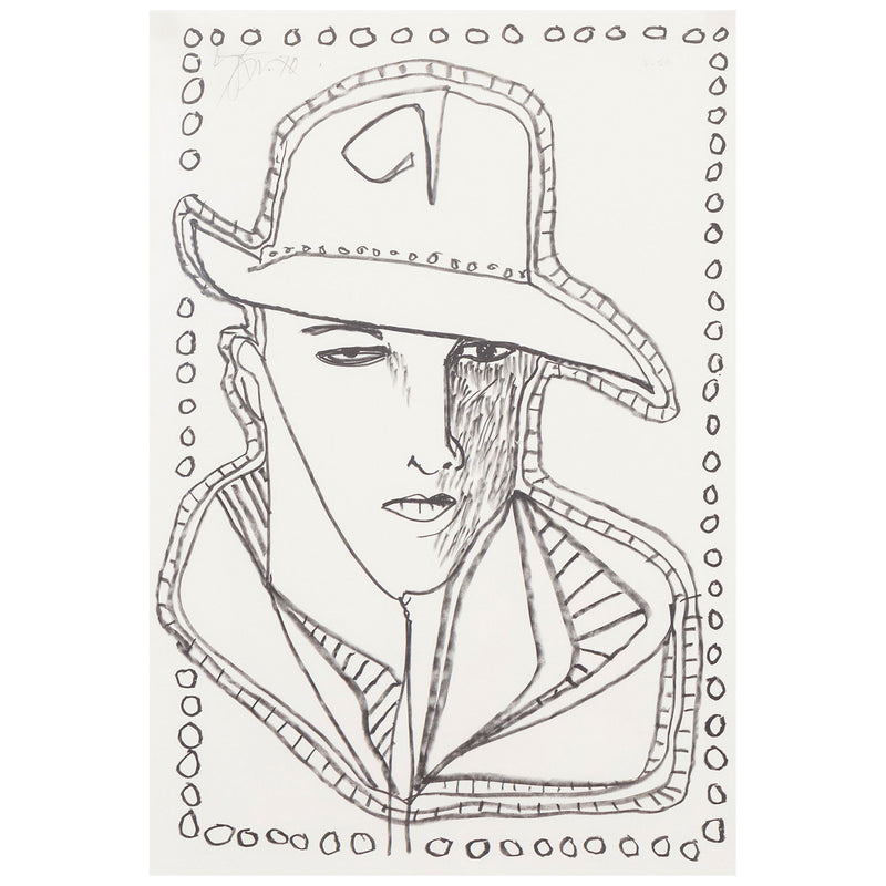 Harold Town, "Rudolph Valentino"  Canada, 1970  Black and white lithograph  From an edition of 50  Signed and dated by artist, top left.  20"H 13.75"W (work)  26.25"H 20.25"W (framed)  Very good condition.   Provenance: the Estate of Harold Town