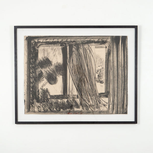 Howard Hodgkin "Late Afternoon in the Museum of Art" USA, 1979 Etching on paper. "Late Afternoon" is a striking example of Hodgkin's printmaking from his 1979 series "The Museum of Art". Comprised of four prints, the series is exemplary of the artist's enmeshed style, blending abstract and representational qualities that culminate into evocative scenes.