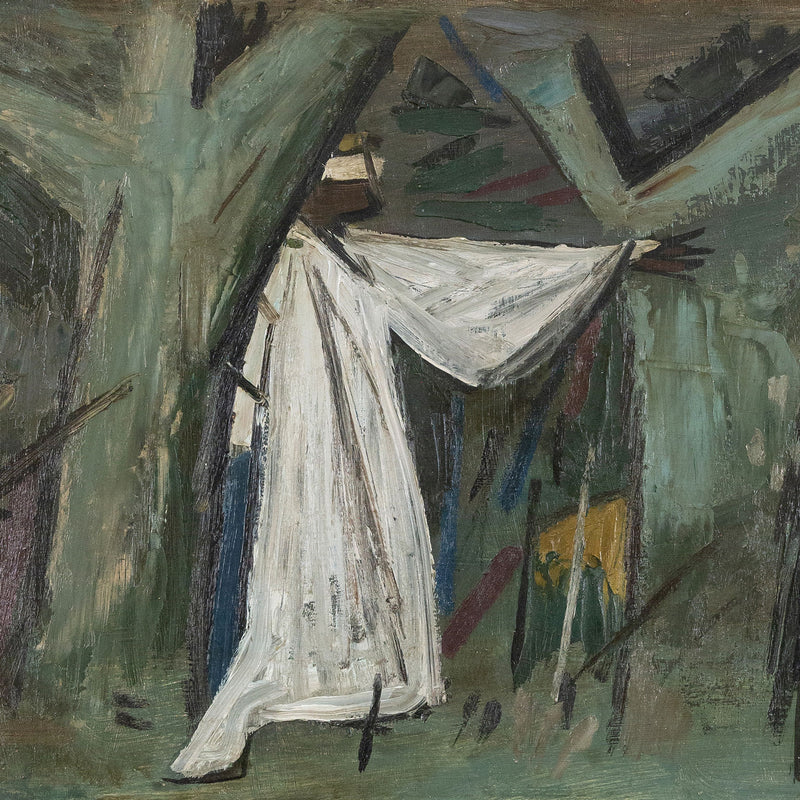 Original Jack Bush art for sale, Canadian Art, "The Searcher"  Canada, 1952  Oil on masonite  Signed and dated by artist, bottom right  17.25"H 25"W (work)  Framed  Very good condition  Provenance: Estate of Jack Bush