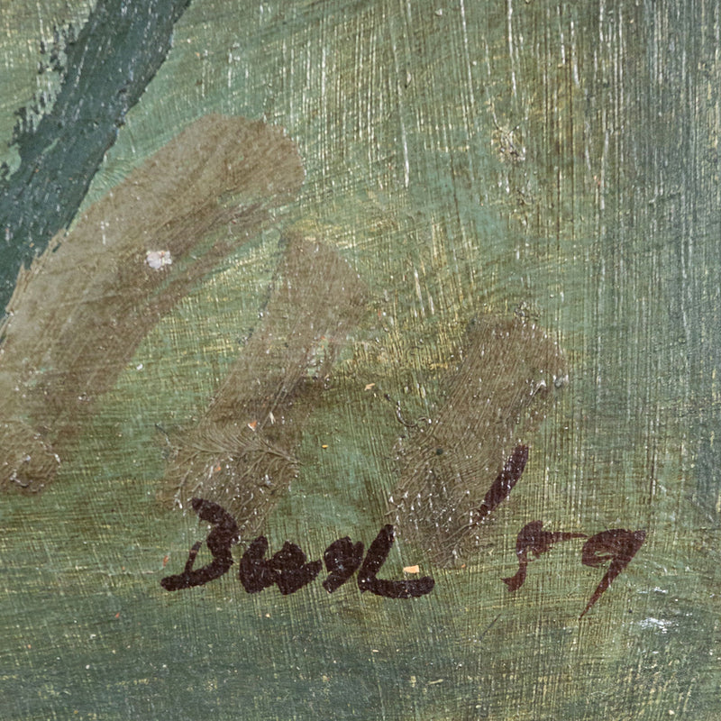 Original Jack Bush art for sale, Canadian Art, "The Searcher"  Canada, 1952  Oil on masonite  Signed and dated by artist, bottom right  17.25"H 25"W (work)  Framed  Very good condition  Provenance: Estate of Jack Bush