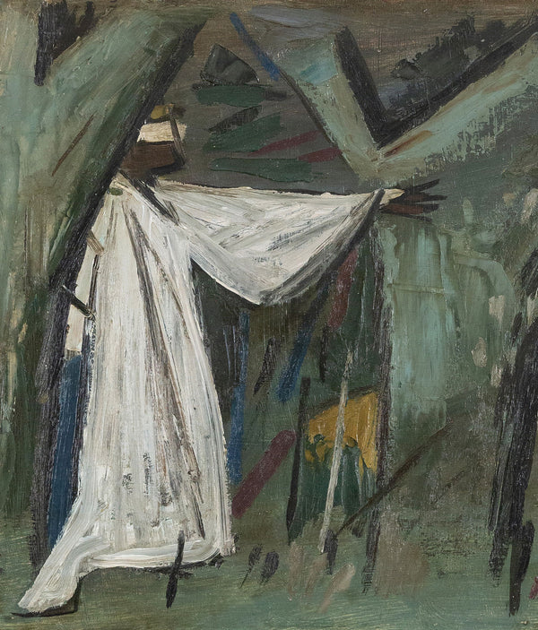 Original Jack Bush art for sale, Canadian Art, "The Searcher"  Canada, 1952  Oil on masonite  Signed and dated by artist, bottom right  17.25"H 25"W (work)  Framed  Very good condition  Provenance: Estate of Jack Bush