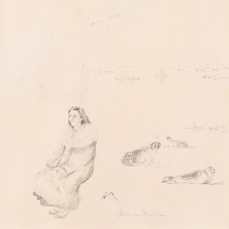 Jack Chambrs, Canadian Art, "Olga at the South Pole"   Canada, 1965  Ink on paper  12"H 17.5"W (work)  18.75"H 23.75"W (framed)  Very good condition.