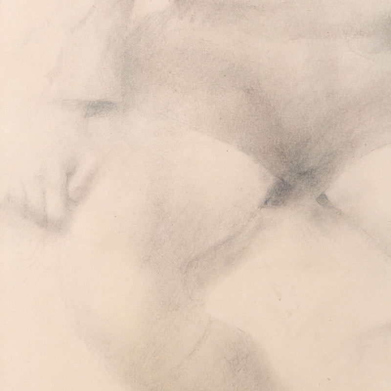 Jack Chambers, Canadian Art, "Study of a Young Boy in Sweater"   Spain, 1958  Graphite on paper  Signed and dated by artist  19"H 11.5"W (work)  26.75"H 18.25"W (framed)  Very good condition.