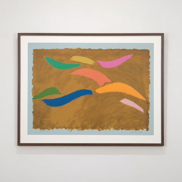 Jack Bush, Canadian Art, "Jeté en L'air"   Serigraph  Canada, 1974  Signed, dated, and numbered by the artist  From an edition of 100  26.5”H  36.5”W (work)  35.75"H 45.75"W (framed)  Framed with museum glass  Very good condition