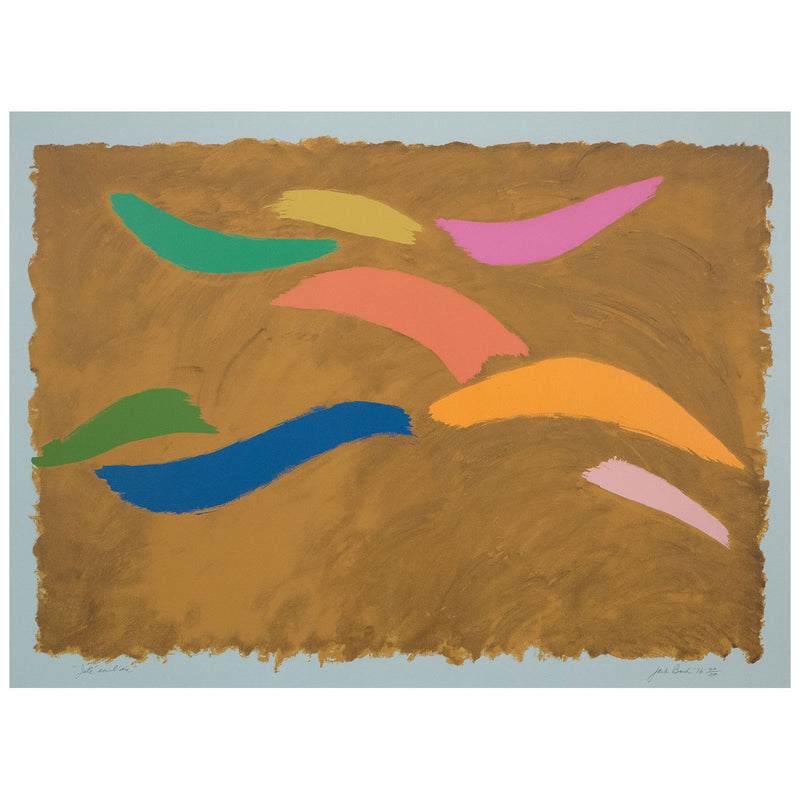 Jack Bush, Canadian Art, "Jeté en L'air"   Serigraph  Canada, 1974  Signed, dated, and numbered by the artist  From an edition of 100  26.5”H  36.5”W (work)  35.75"H 45.75"W (framed)  Framed with museum glass  Very good condition