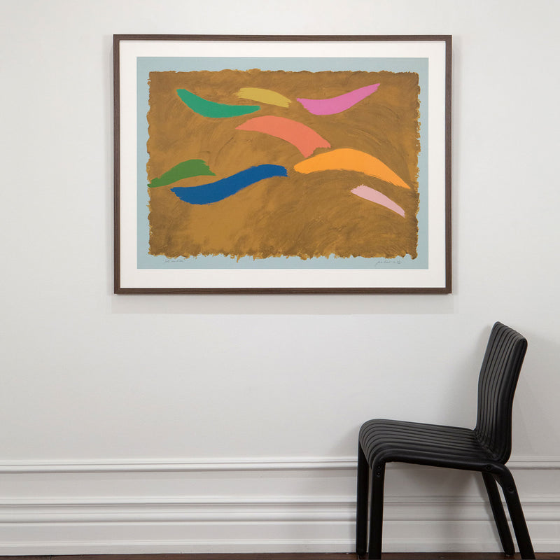 Jack Bush, Canadian Art, "Jeté en L'air"   Serigraph  Canada, 1974  Signed, dated, and numbered by the artist  From an edition of 100  26.5”H  36.5”W (work)  35.75"H 45.75"W (framed)  Framed with museum glass  Very good condition