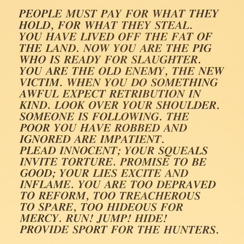 Jenny Holzer, "Inflammatory Essay" (from Documenta 1982)  Offset lithograph  17”H 17”W  Very good condition  Literature: "Jenny Holzer" by Diane Waldman 1989