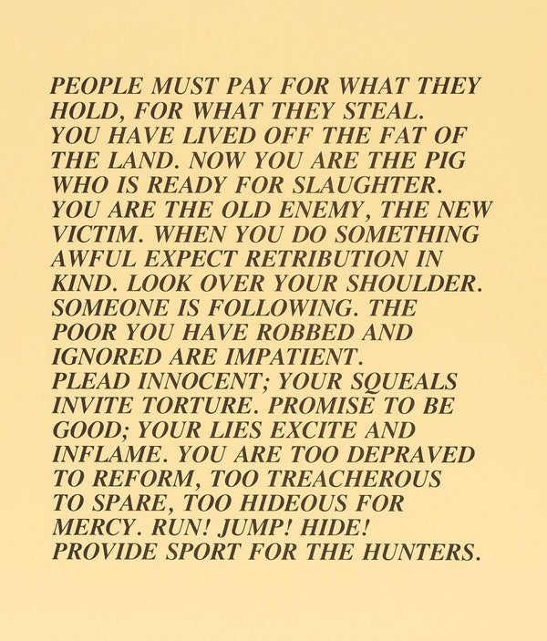 Jenny Holzer, "Inflammatory Essay" (from Documenta 1982)  Offset lithograph  17”H 17”W  Very good condition  Literature: "Jenny Holzer" by Diane Waldman 1989