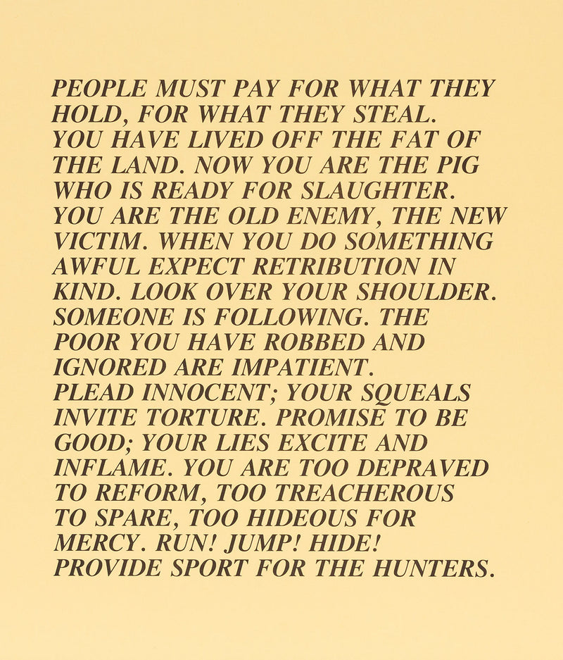 Jenny Holzer, "Inflammatory Essay" (from Documenta 1982)  Offset lithograph  17”H 17”W  Very good condition  Literature: "Jenny Holzer" by Diane Waldman 1989