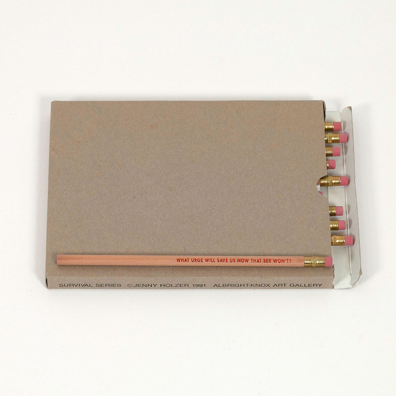 Jenny Holzer, Survival Pencils, 12 unsharpened and embossed pencils, Stamped box,  1991, Caviar20