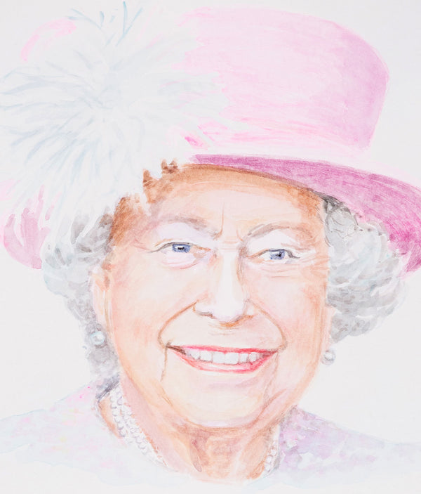 Joanne Tod "The Queen" Watercolor. 2022. With a delicate hand, Tod captures the Queen's likeness in this intimate and uplifting, close-cropped portrait. While it's not the first time Tod has taken inspiration from the Queen, here we have a much more personal and friendly depiction of the subject.