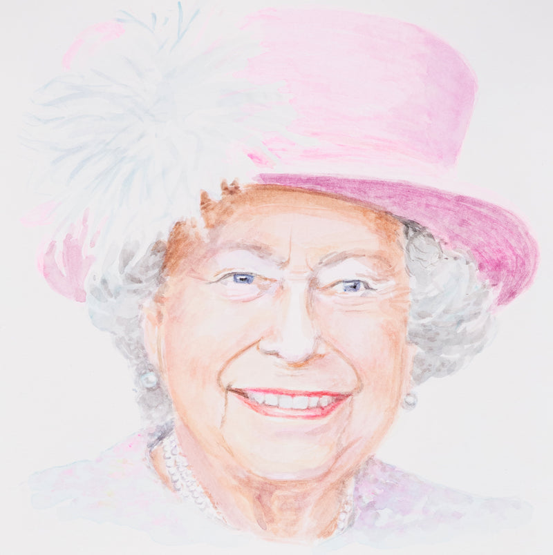 Joanne Tod "The Queen" Watercolor. 2022. With a delicate hand, Tod captures the Queen's likeness in this intimate and uplifting, close-cropped portrait. While it's not the first time Tod has taken inspiration from the Queen, here we have a much more personal and friendly depiction of the subject.