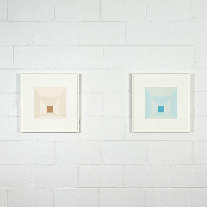 JOSEF ALBERS "MITERED SQUARES - COLD TEAL" SCREENPRINT, 1976