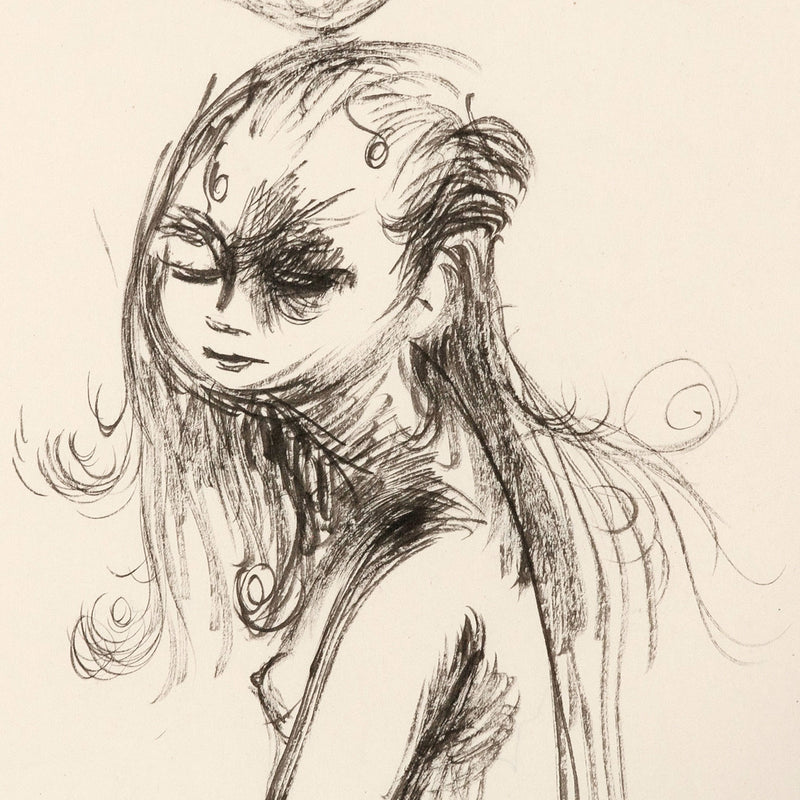 JOYCE WIELAND "GIRL WITH BIRDS" DRAWING