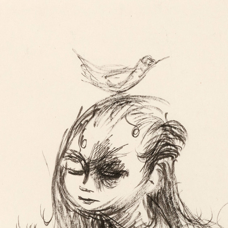 JOYCE WIELAND "GIRL WITH BIRDS" DRAWING