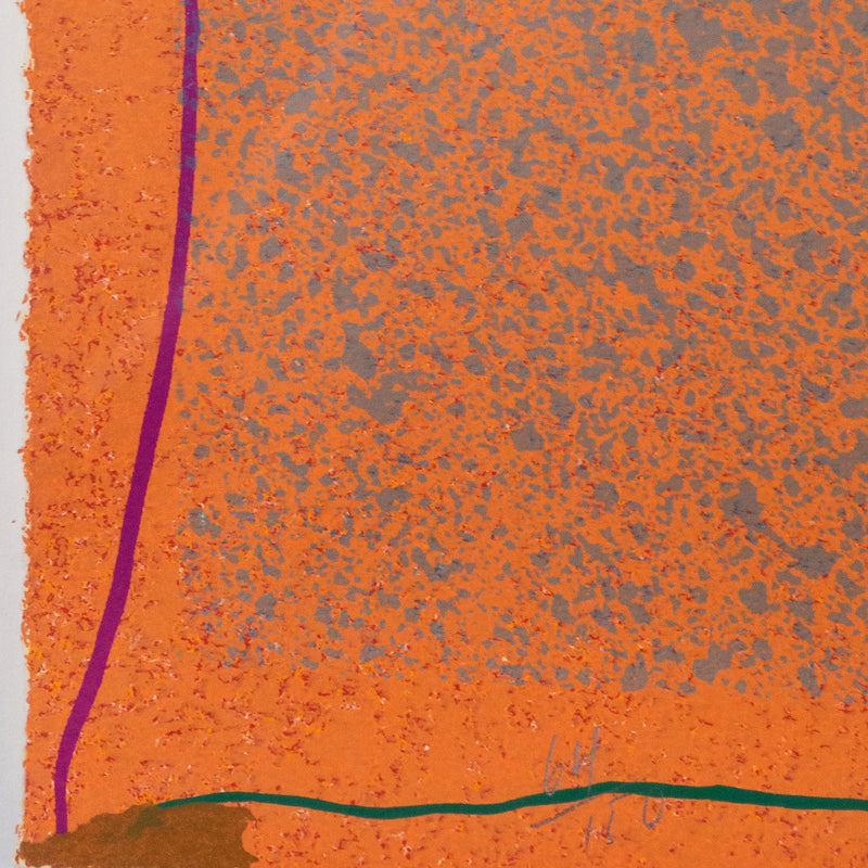 Jules Olitski "Graphic G" Silkscreen, 1970. This lithograph is a striking example of Olitski's spray technique, which discreetly blends shades of orange and silver into a seemingly monochromatic composition.