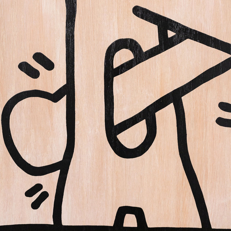 Keith Haring, American Art, "Art Attack on AIDS"  USA, 1988  Screenprint on oak veneer plywood  Signed, dated, and numbered by artist   Inscribed with the note "For Anthony"  From an edition of 10 artist proofs  30”H 30”W 2”D (work)  31.5"H 31.5"W 2"D (framed)  Very good condition.  Provenance: Gallery Moos, Toronto