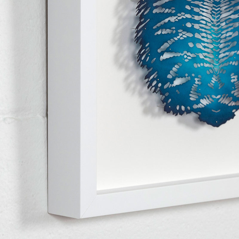 Lizz Aston, Blue Apatite, Hand cut paper, 2018, Caviar 20, close-up of frame