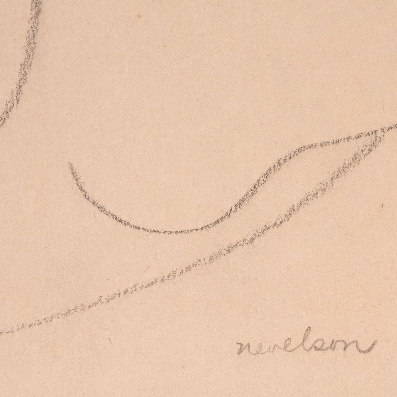 Louise Nevelson "Folded Nude" Drawing, circa 1930s. This simplistic piece features a nude woman, her arms held over her head as she exposes the soft curvatures of her body. Completed in pencil, this drawing captures the woman's essence with  just a few lines.
