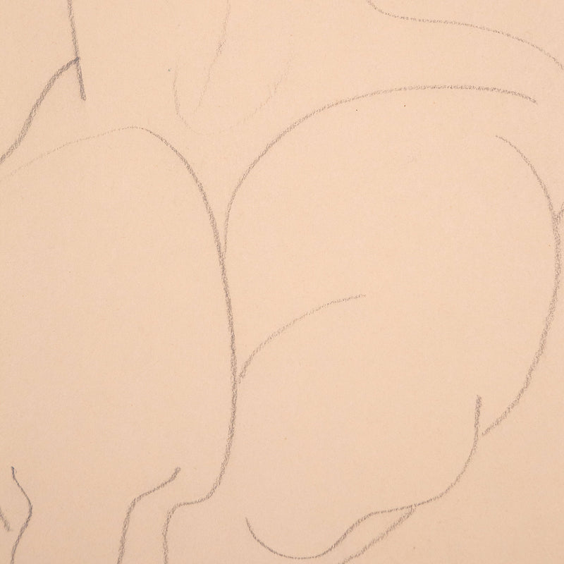 Louise Nevelson "Folded Nude" Drawing, circa 1930s. This simplistic piece features a nude woman, her arms held over her head as she exposes the soft curvatures of her body. Completed in pencil, this drawing captures the woman's essence with  just a few lines.