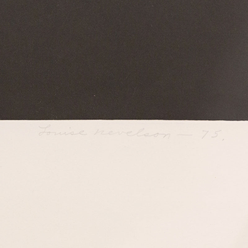 Louise Nevelson, American Art, “Graphic Presence"  1973  Etching and aquatint on copper plate  Signed, dated, and numbered by artist  From an edition of 90  37.5"H 37"W (work)  39.75"H 39.5"W (framed)   Very good condition.