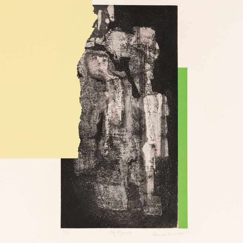 Original Louise Nevelson artwork available for sale, "Sky Figures"  USA, 1977  Etching, aquatint, and collage  Signed, numbered, and titled by the artist.   From an edition of 20  29.5"H 22.25"W (work)   33"H 25.25"W (framed)   Framed with museum glass  Very good condition Original Louise Nevelson Art for sale at Caviar20 Art Gallery Toronto