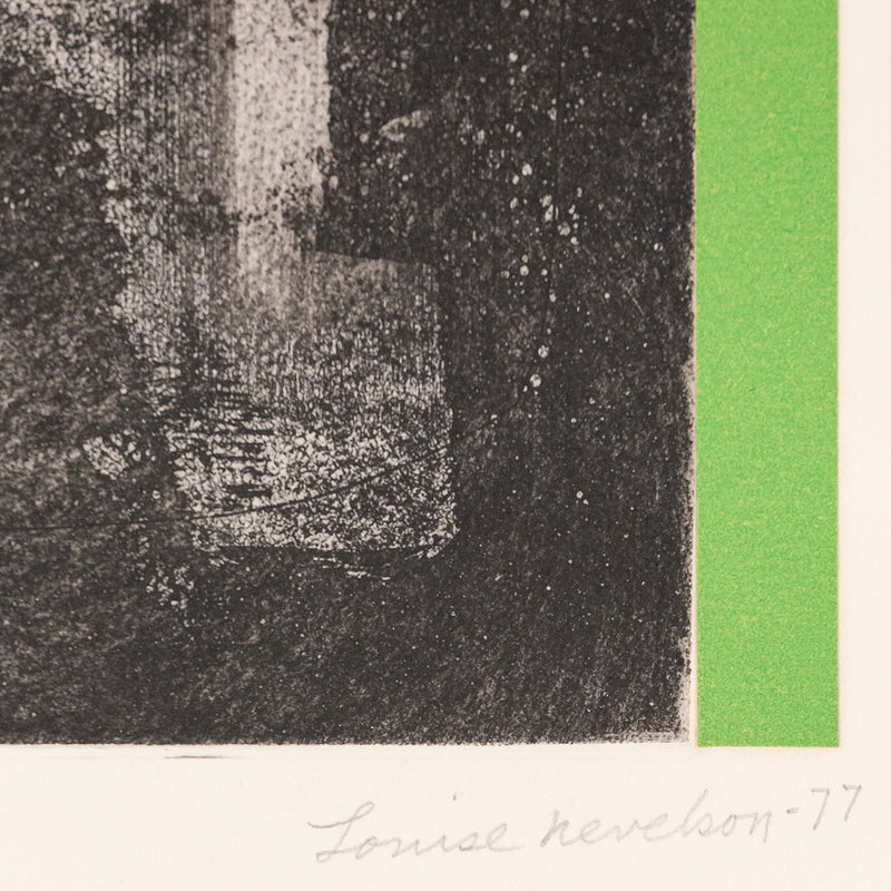 Original Louise Nevelson artwork available for sale, "Sky Figures"  USA, 1977  Etching, aquatint, and collage  Signed, numbered, and titled by the artist.   From an edition of 20  29.5"H 22.25"W (work)   33"H 25.25"W (framed)   Framed with museum glass  Very good condition Original Louise Nevelson Art for sale at Caviar20 Art Gallery Toronto