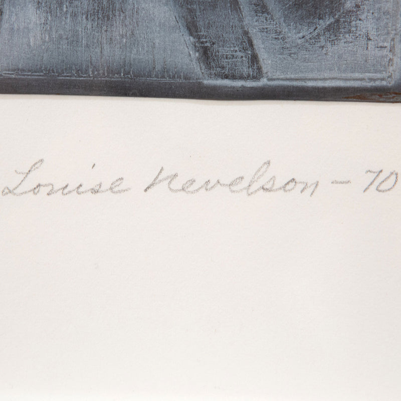 Louise Nevelson, American Art, "The Great Wall”  Italy, 1970  Embossed lead on CM Fabriano paper  Signed, titled, dated and numbered by the artist  From an edition of 150  29.25"H 24.5"W (work)  30.25"H 25.5"W (framed)  Published by Pace Editions, Inc.  Very good condition.  Note: the surface of this work has oxidized over time.  Detailed condition report upon request.  Original frame as issued (very good condition). Original Louise Nevelson Art for sale at Caviar20 Art Gallery Toronto