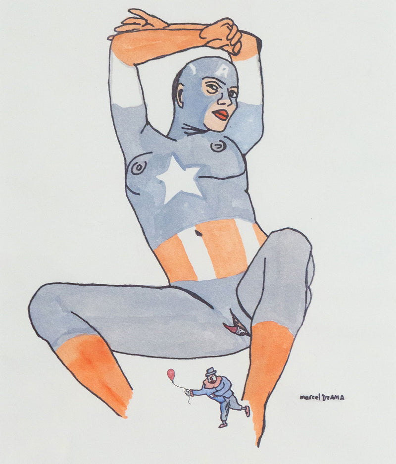 Marcel Dzama, Untitled (Superhero), Ink and watercolor on paper, 1998, Caviar20