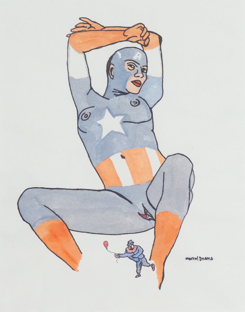 Marcel Dzama, Untitled (Superhero), Ink and watercolor on paper, 1998, Caviar20