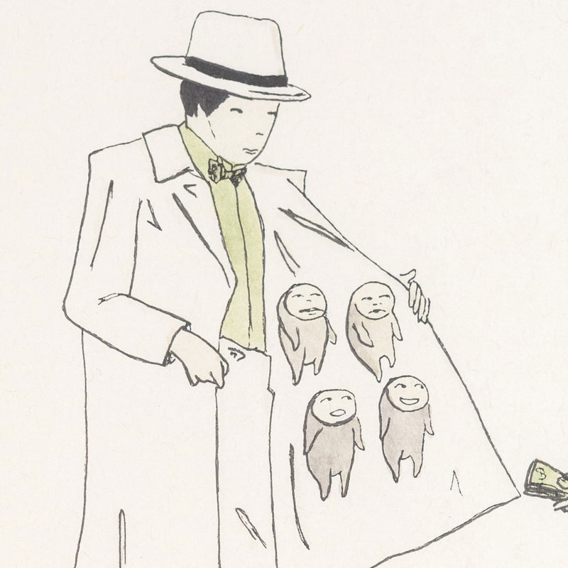 Marcel Dzama, Street Seller, Ink and watercolor on paper, 1996, Caviar20 Toronto Art Gallery