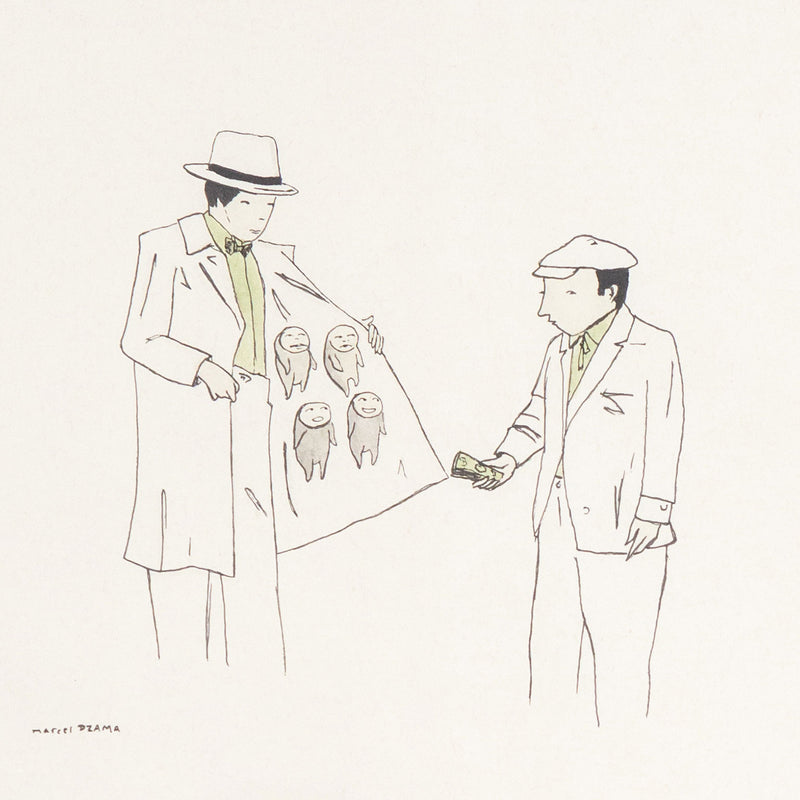 Marcel Dzama, Street Seller, Ink and watercolor on paper, 1996, Caviar20 Toronto Art Gallery