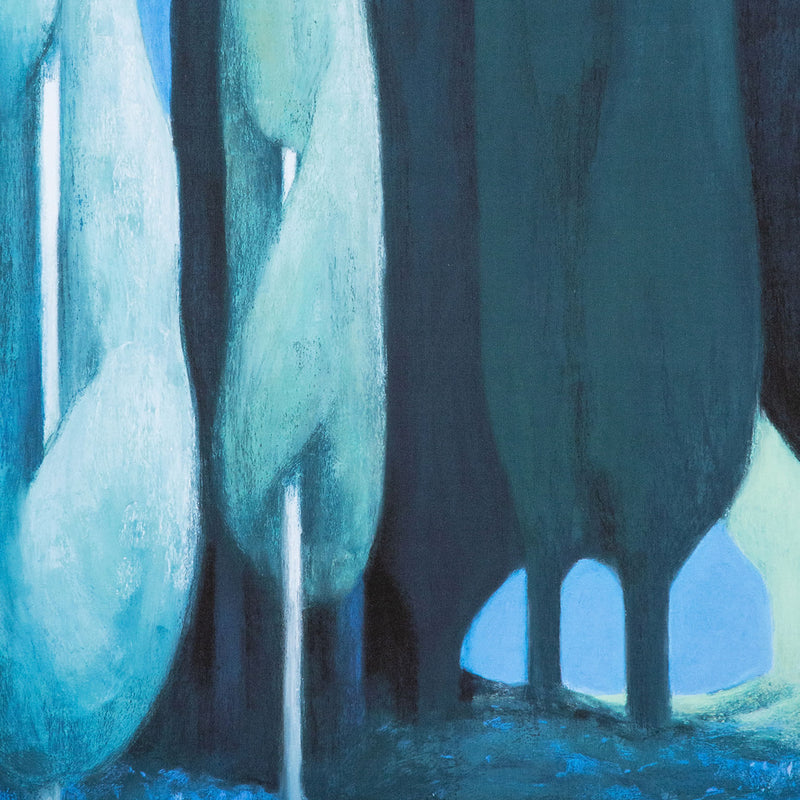 Nicolas Party "Landscape" Poster, 2021. Midnight landscape featuring tall cypress tress in cool tones.