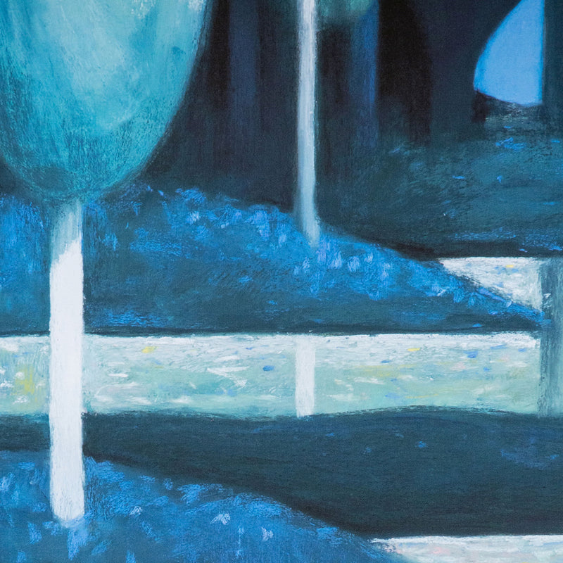 Nicolas Party "Landscape" Poster, 2021. Midnight landscape featuring tall cypress tress in cool tones.