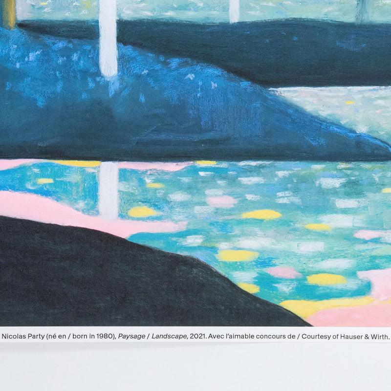 Nicolas Party "Landscape" Poster, 2021. Midnight landscape featuring tall cypress tress in cool tones.