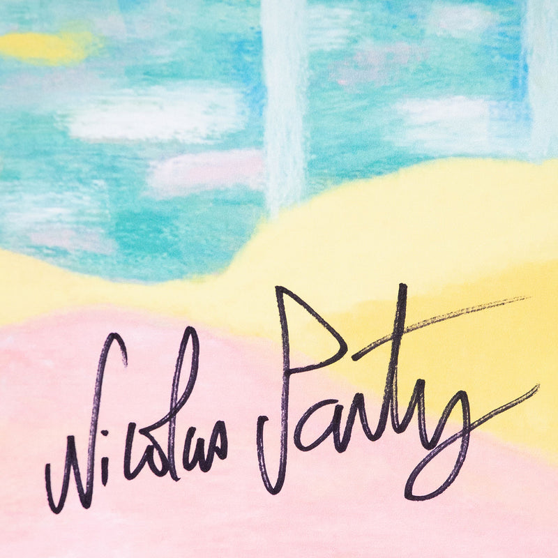 Nicolas Party "Landscape" Poster, 2021. Midnight landscape featuring tall cypress tress in cool tones.
