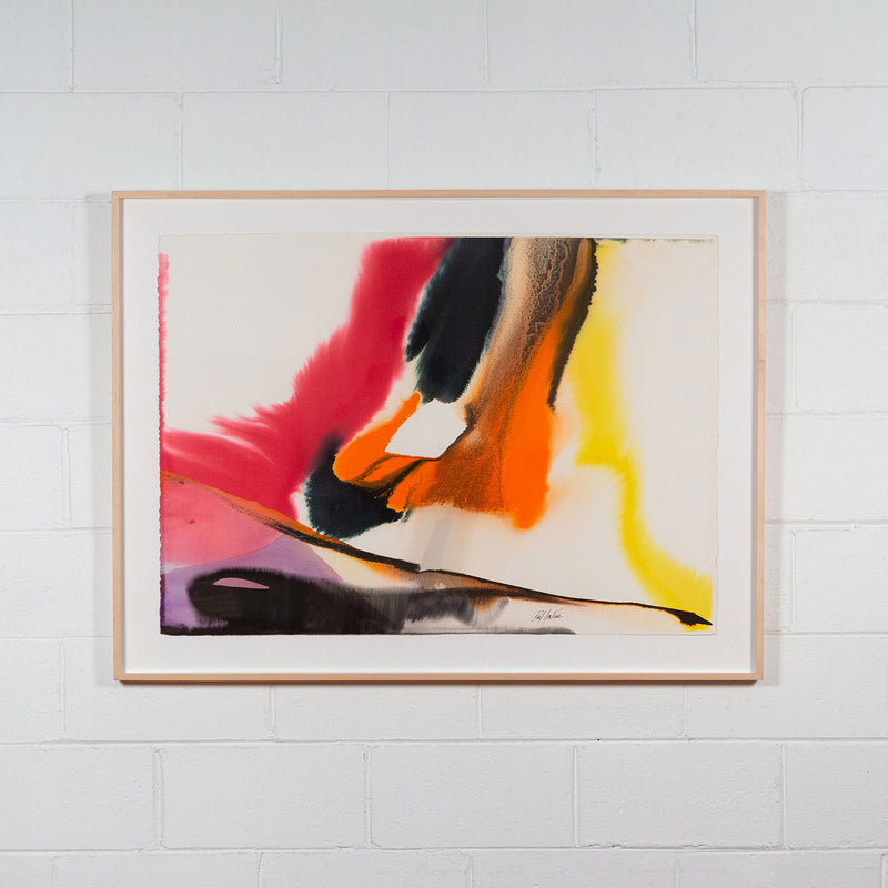 Paul Jenkins, Phenomena Near Heaven Hill, Watercolour, 1979, Caviar20 paintings, American Art, displayed framed and hanging on white brick wall