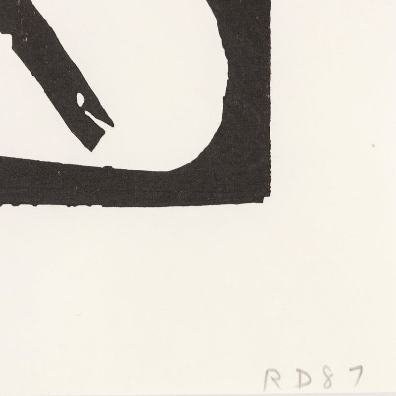 Richard Diebekorn "Double X" Woodcut, 1987. Completed in 1987, "Double X" marks the artist's return to abstraction in the last chapter of his oeuvre, when he moved between geometric and lyrical styles. Serving as a pared-down example, this work is a unique synthesis of Diebenkorn's exploration of abstraction, making it an excellent output from the last decade of his career. 
