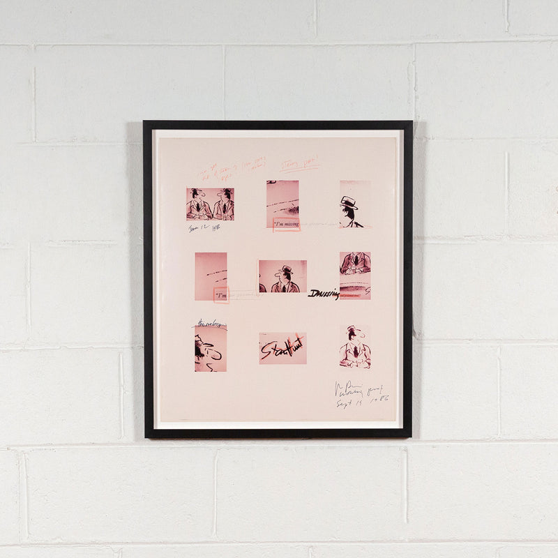 Richard Prince, Missing or Presumed Dead Joke,  Marker and pen on ektacolor photographs, 1986, Caviar20, displayed framed on white brick wall