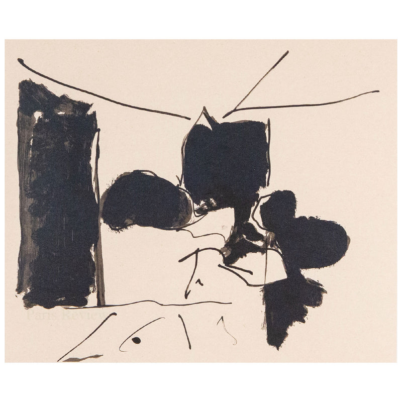 Robert Motherwell "The Paris Review" Lithograph, 1991. This late lithograph is a paradigm of Motherwell's oeuvre with its distinctive gestural abstraction creating indiscernible forms that move across the page and with visceral energy. 