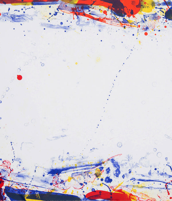 Sam Francis, Damp, Lithograph, 1969, While Francis is stylistically associated with the second generation of abstract expressionist painters (like Helen Frankenthaler) he spent most of the 1950s moving around and working/exhibiting in places including Paris, Mexico City, New York City, and Switzerland. As a result, he is somewhat independent of the collectives and "isms" that are normally used to describe post-war abstraction.