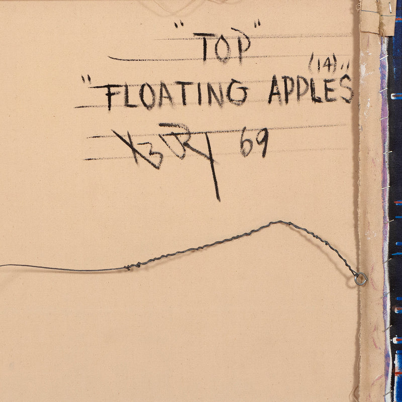 Samuel Buri Floating Apples, Acrylic on Canvas, Painting, 1969, Caviar20, back of work showing artist title, signature, and date