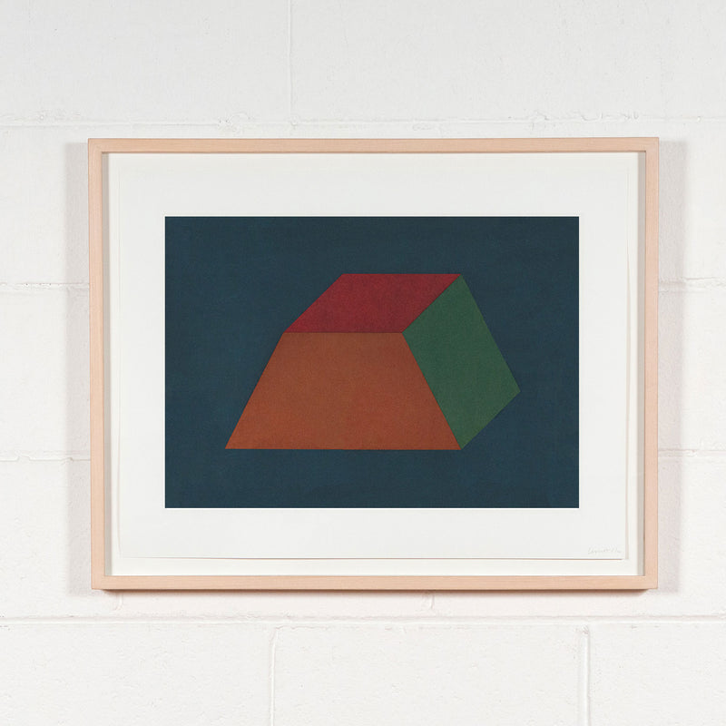 Sol Lewitt Forms Derived from a Cubic Rectangle #03, Aquatint, 1990, print Caviar20, framed and displayed on white brick wall