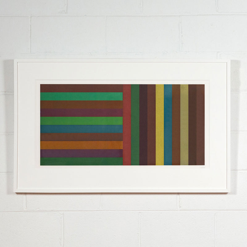 Sol LeWitt, Bands: Green, Aquatint, 1991, Caviar20 Prints, full work framed and displayed on white brick wall