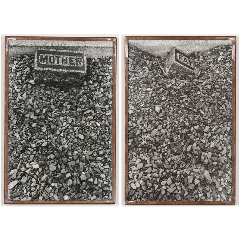 Sophie Calle, “Les Tombes: Father, Mother"   France, 1990  Diptych  Gelatin silver prints flush-mounted on aluminum in artist’s frames.  Numbered and dated   From an edition of 7  22"H 14.5"W (work)  23"H 15.5"W (framed)  Very good condition.