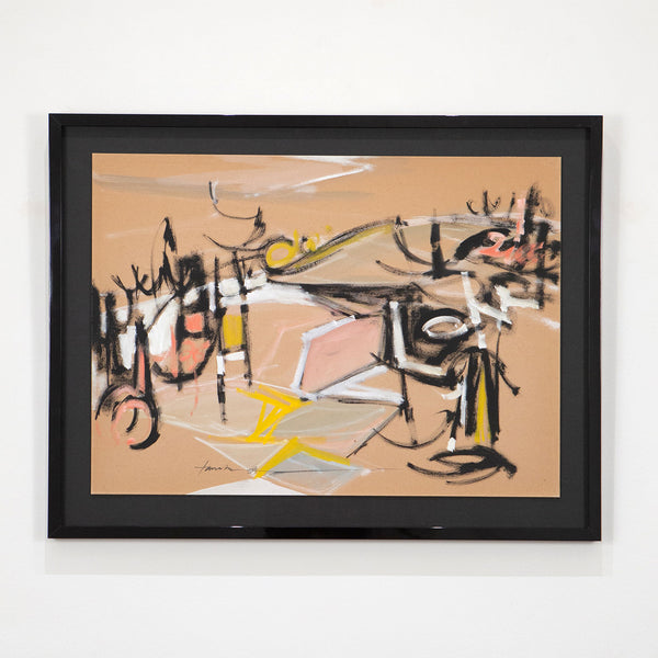 Takao Tanabe, Canadian Art, "Untitled"  Canada, 1958  Casein on board  Signed and dated by the artist  21.75"H 29.75"W (work)  27.25"H 32.25"W (framed)  Framed with museum glass  Very good condition.