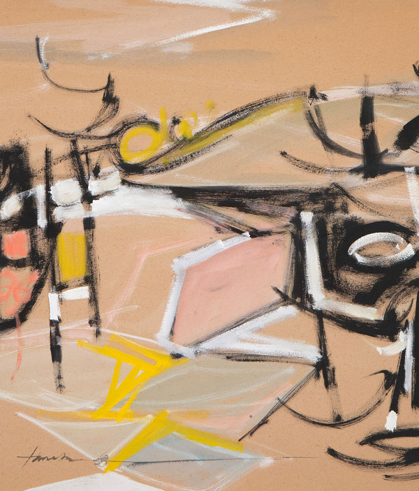 Takao Tanabe, Canadian Art, "Untitled"  Canada, 1958  Casein on board  Signed and dated by the artist  21.75"H 29.75"W (work)  27.25"H 32.25"W (framed)  Framed with museum glass  Very good condition.