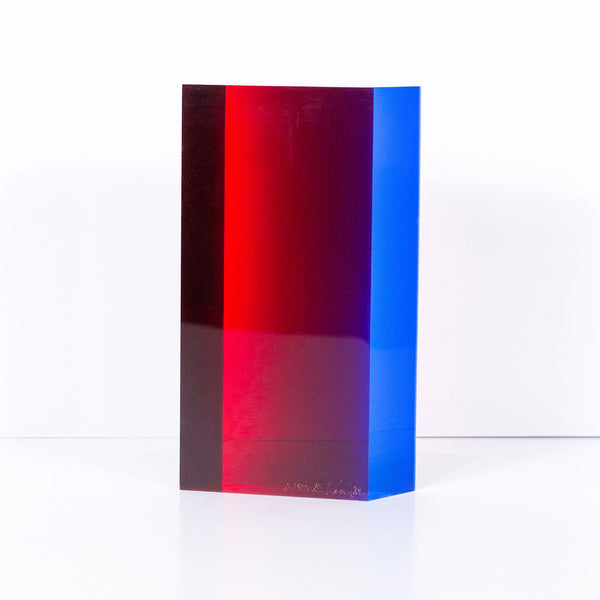 Vasa Mihich original acrylic sculpture, "Red Prism"  USA, 1988  Acrylic  Incised signature and date by the artist.   9"H 5"W 1.75"D  Very good condition.