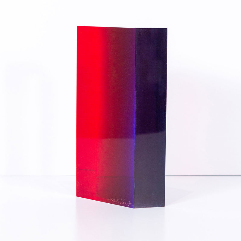 Vasa Mihich original acrylic sculpture, "Red Prism"  USA, 1988  Acrylic  Incised signature and date by the artist.   9"H 5"W 1.75"D  Very good condition.